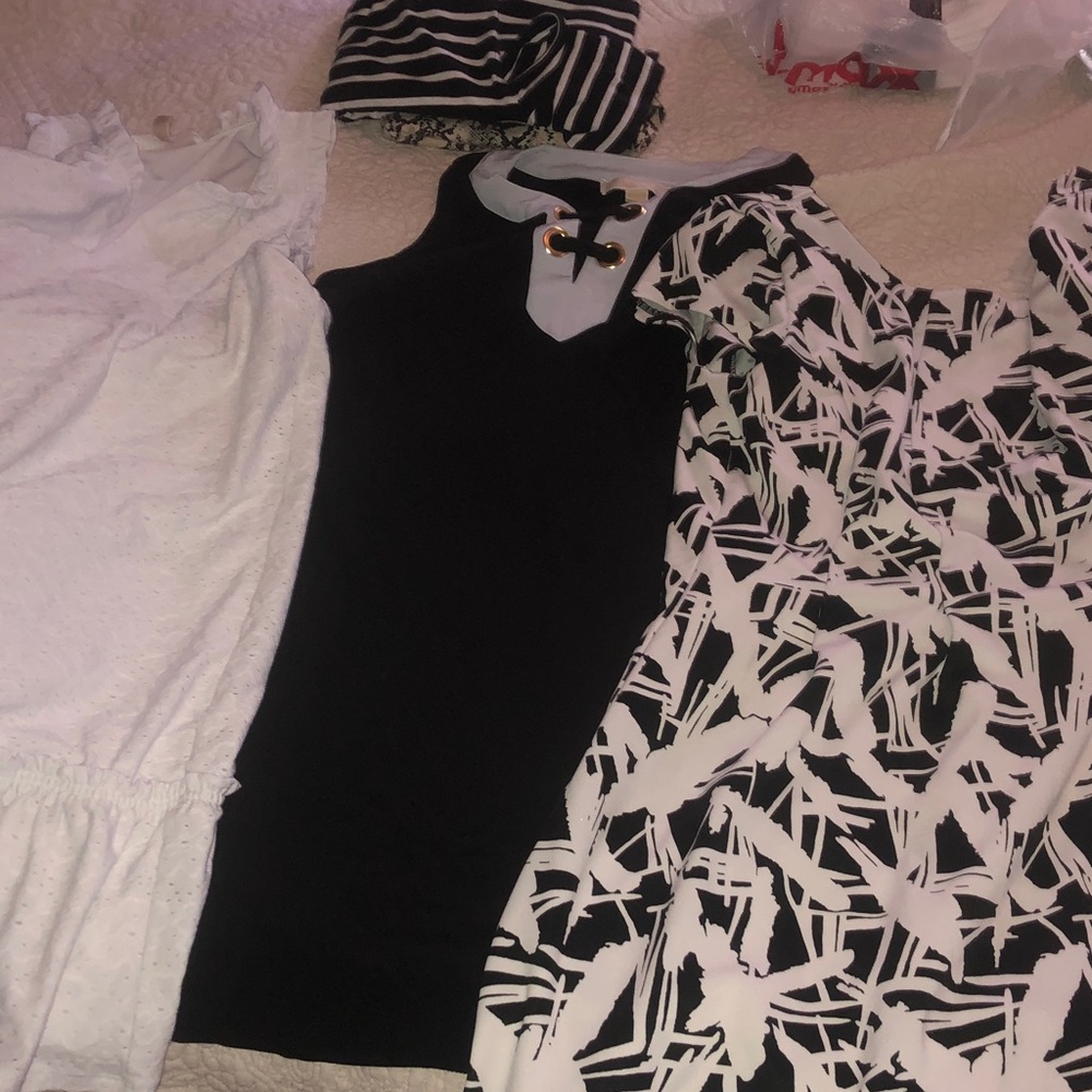 Michael Kors Black and White Sleeveless Dress with Gold Accent